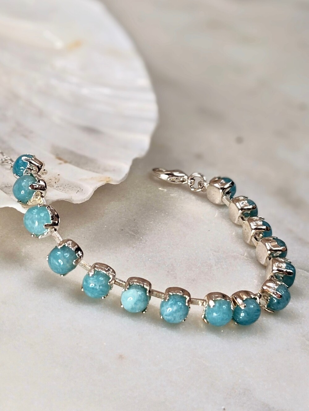 Natural Peruvian Amazonite Classic Tennis Bracelet in Sterling or Gold Plated